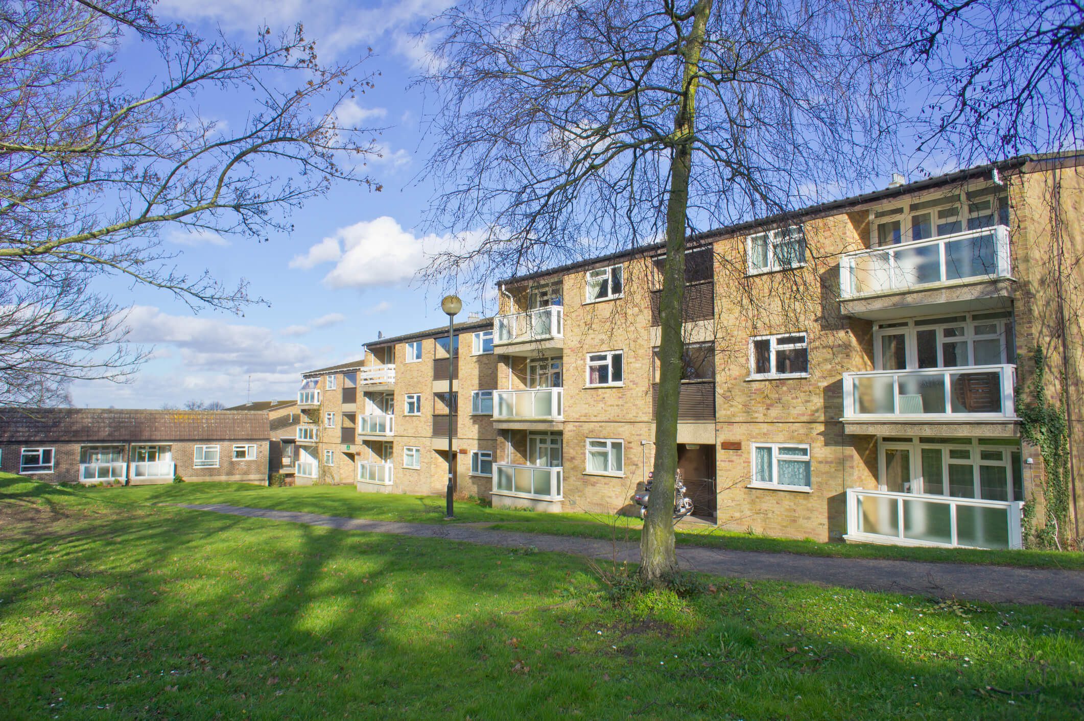 Apartment blocks and bungalows in Norwich, UK